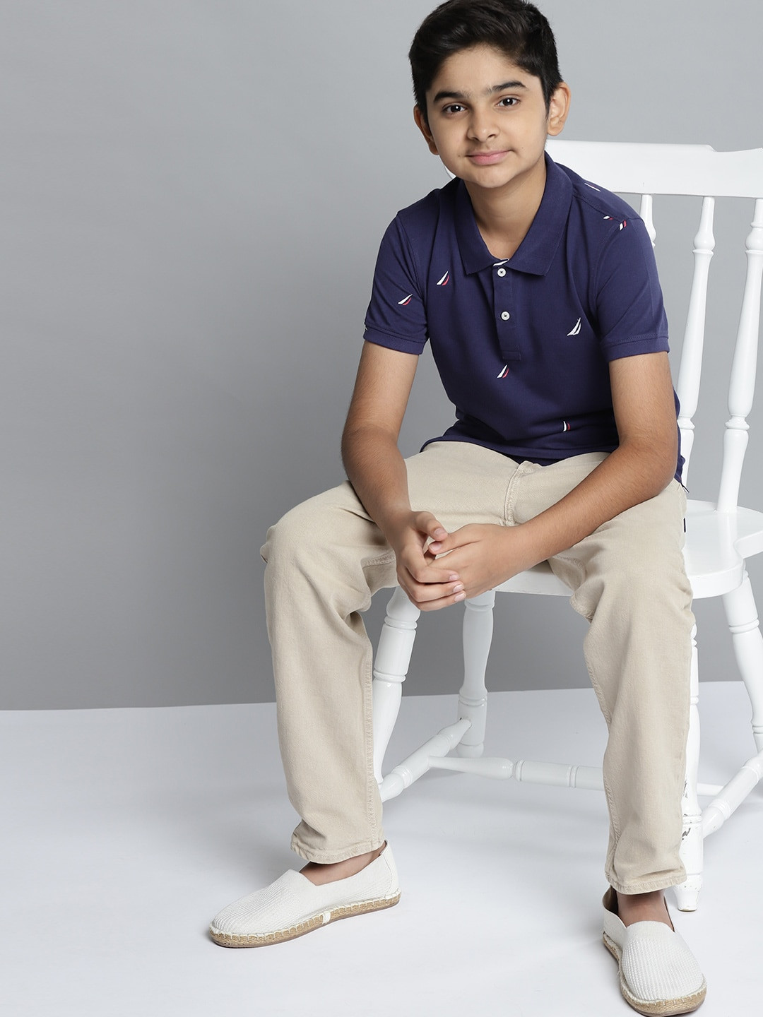 

Nautica Boys Navy Blue Brand Logo Print Polo Collar Pure Cotton T-shirt