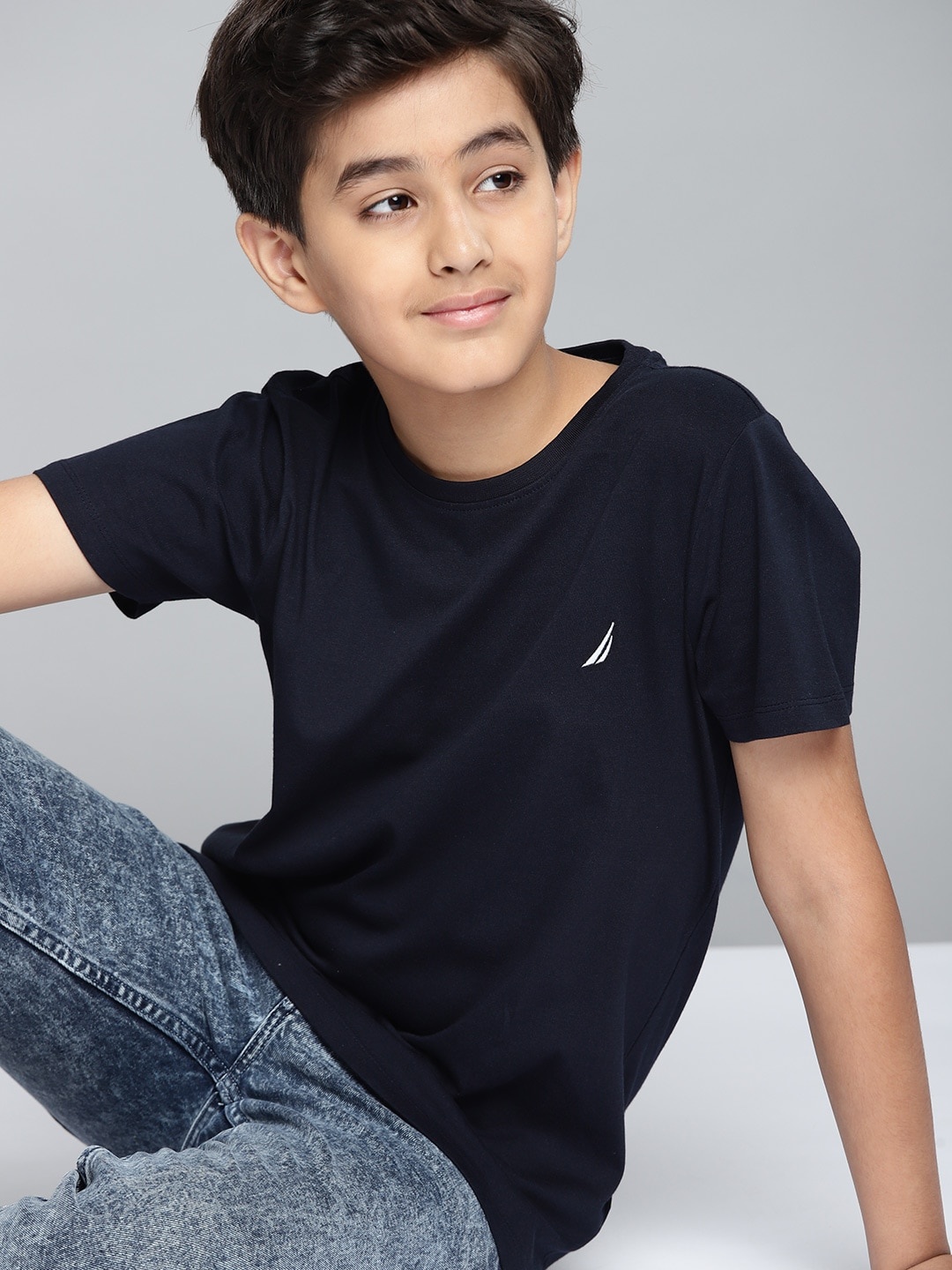 

Nautica Boys Navy Blue Solid Pure Cotton T-shirt