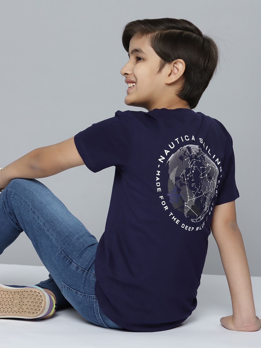 

Nautica Boys Navy Blue & White Typography & Graphic Print Pure Cotton T-shirt