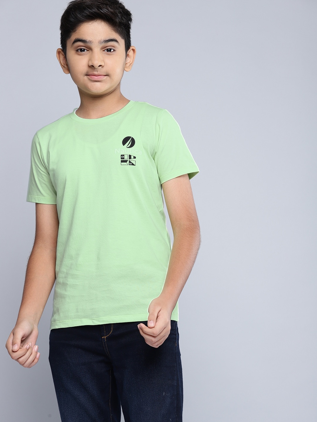 

Nautica Boys Lime Green & Black Pure Cotton Brand Logo Printed T-shirt