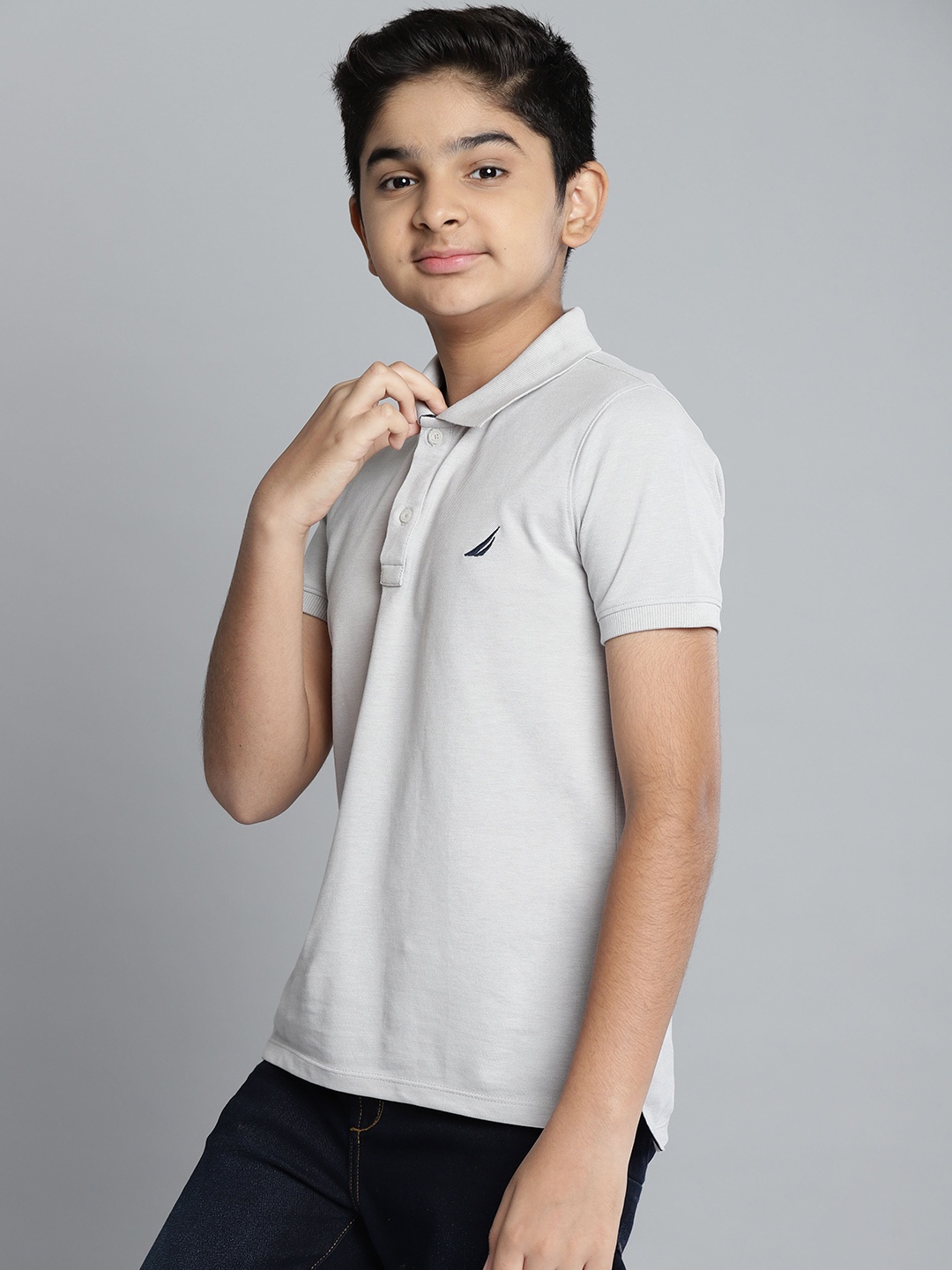 

Nautica Boys Off-White Solid Polo Collar T-shirt