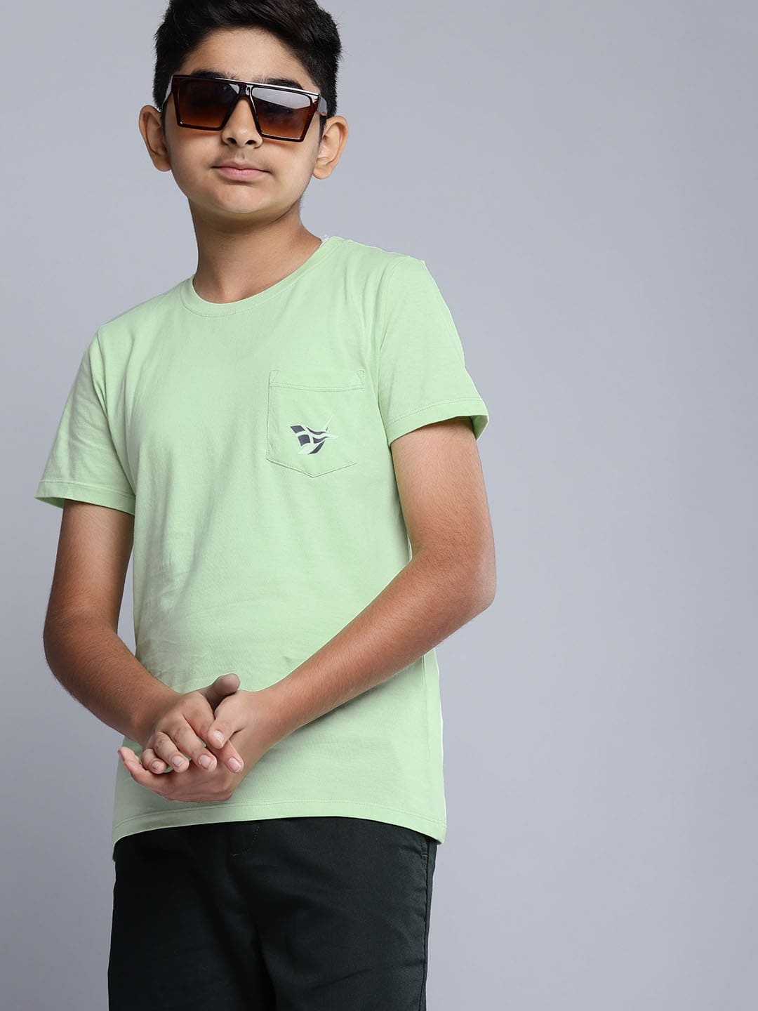 

Nautica Boys Green & White Pure Cotton Brand Logo Printed T-shirt