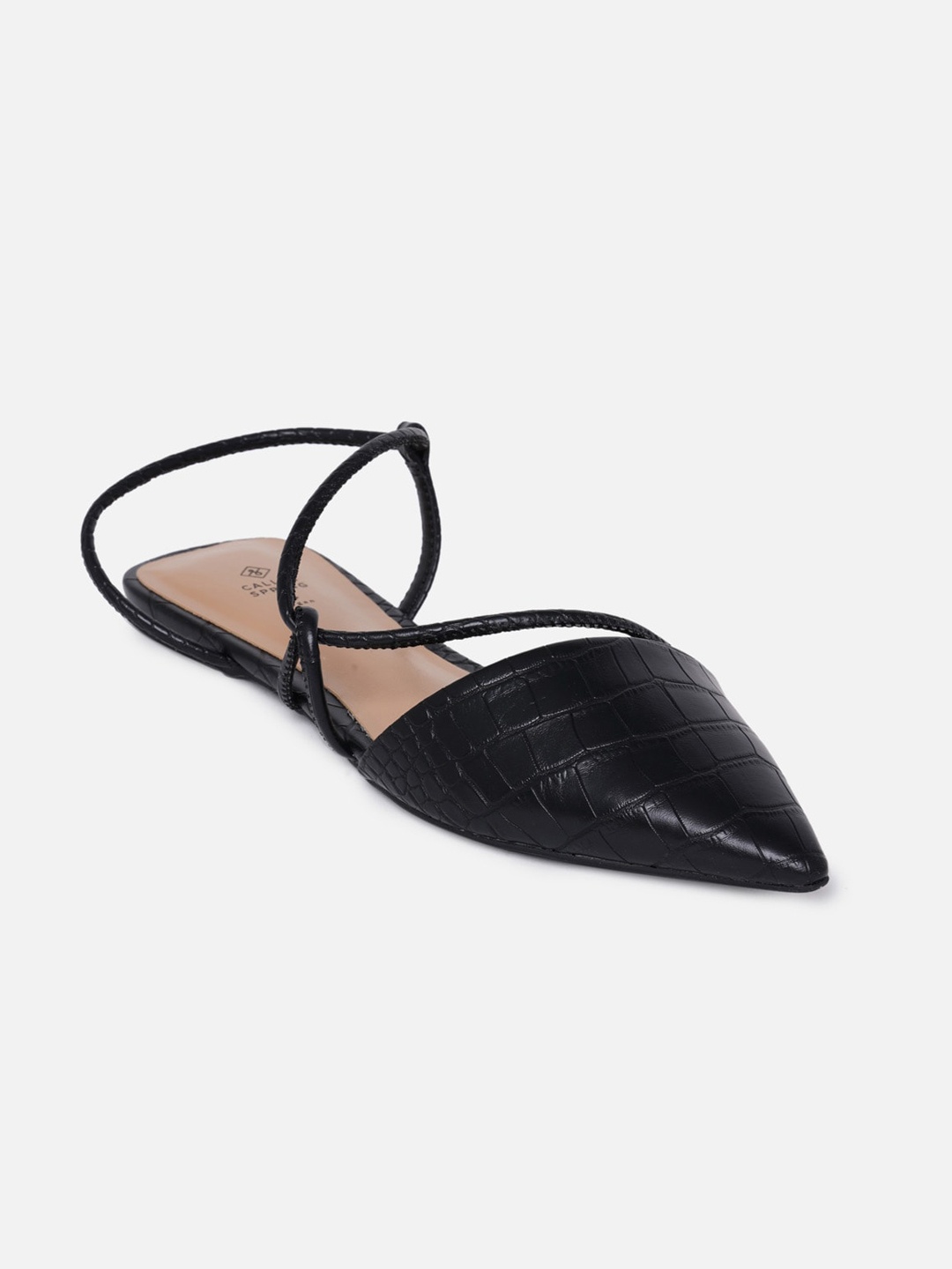 

Call It Spring Women Black Textured Mules Flats with Backstrap