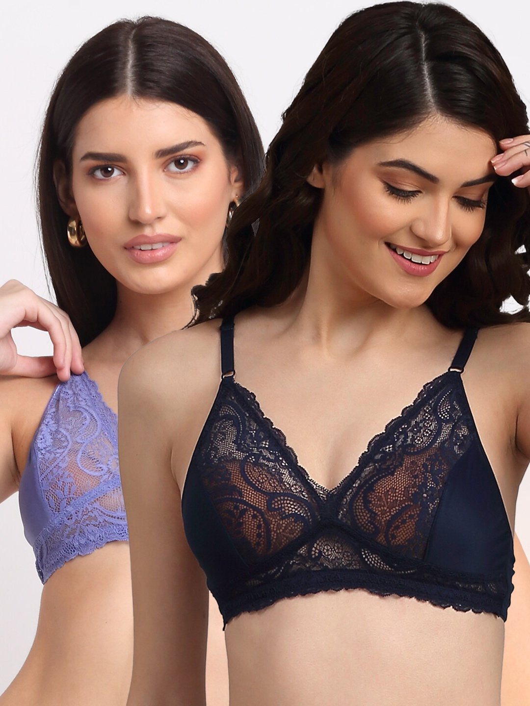 

EROTISSCH Black & Purple Floral Lace Bralette Bra