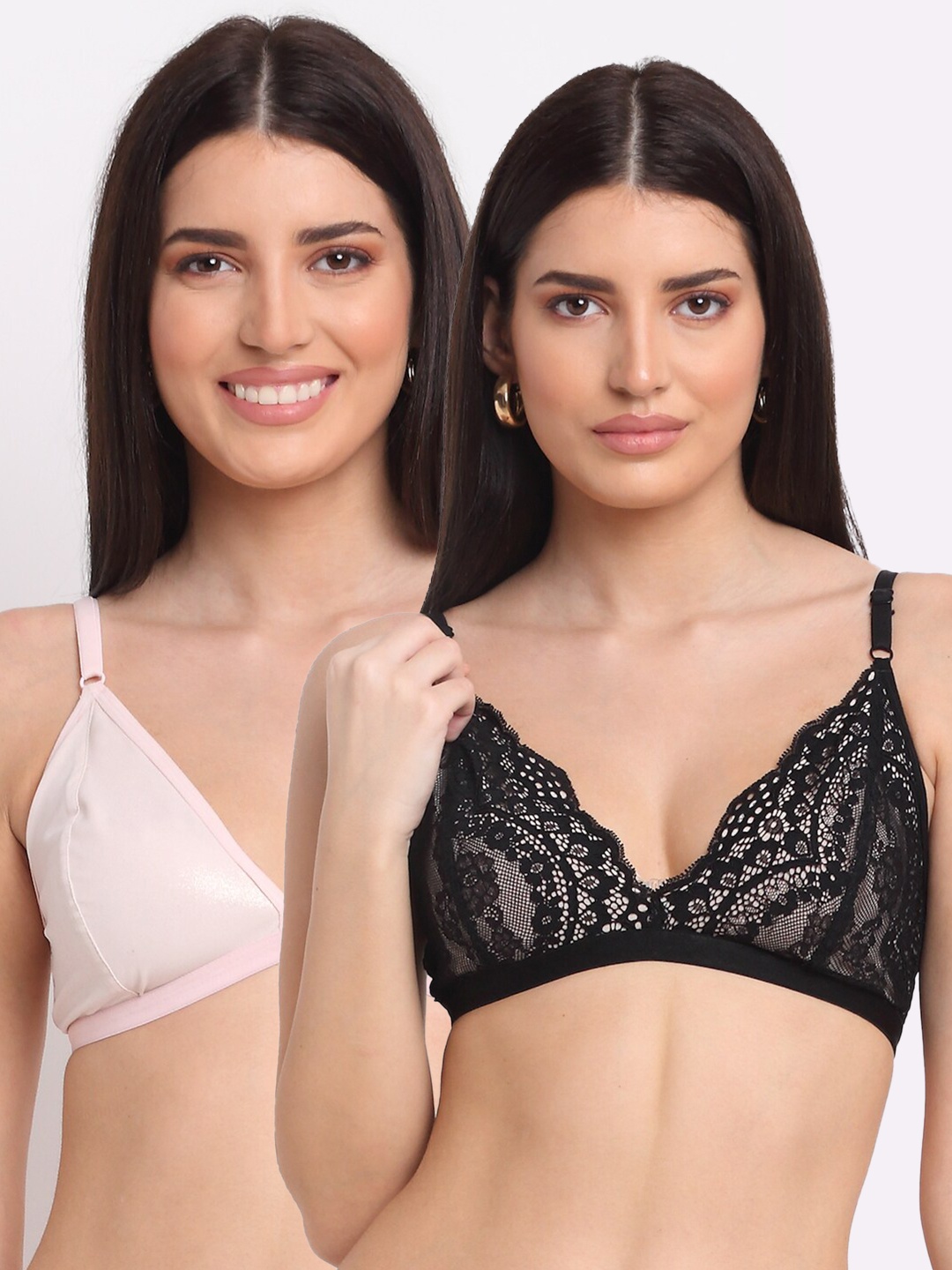 

EROTISSCH Black & Pink Floral Pack of 2 Bralette Bra