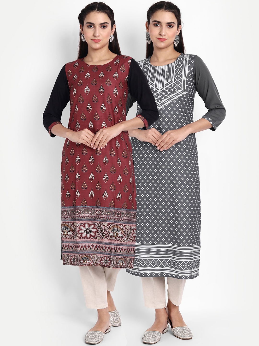 

Ethnic basket Pack of 2 Women Ethnic Motifs Printed Crepe Kurta, Multi