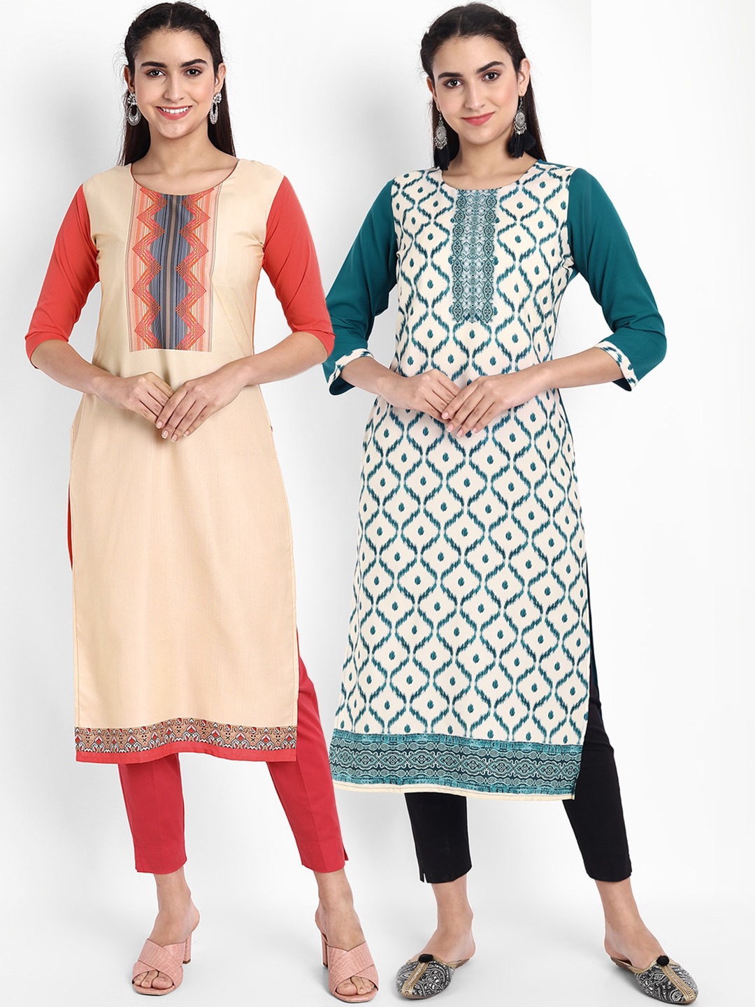 

Ethnic basket Women Pack Of 2 Cream Ethnic Motifs Printed Kurta