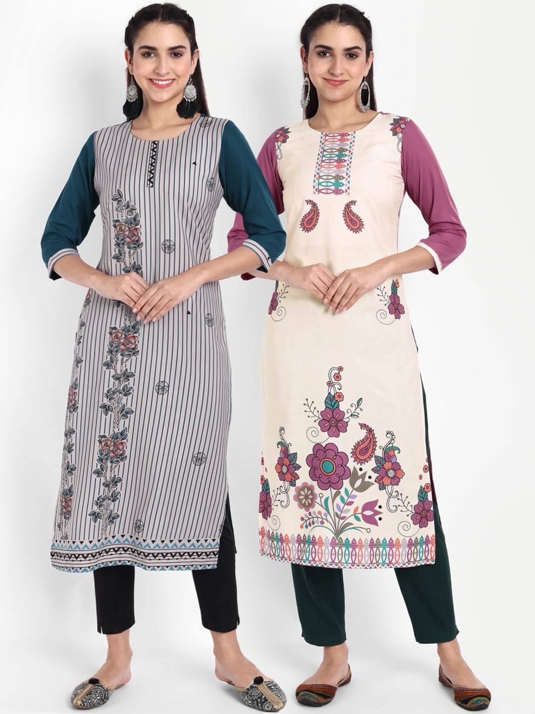 

Ethnic basket Women Set of 2 Ethnic Motifs Printed Crepe Kurta, Multi