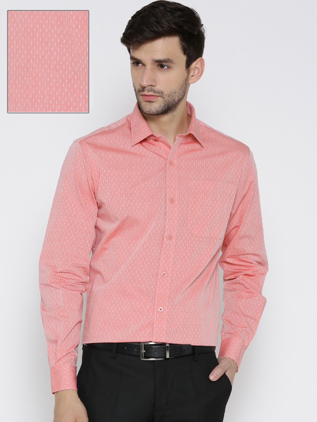 

John Players Men Peach-Coloured Slim Fit Self-Design Formal Shirt