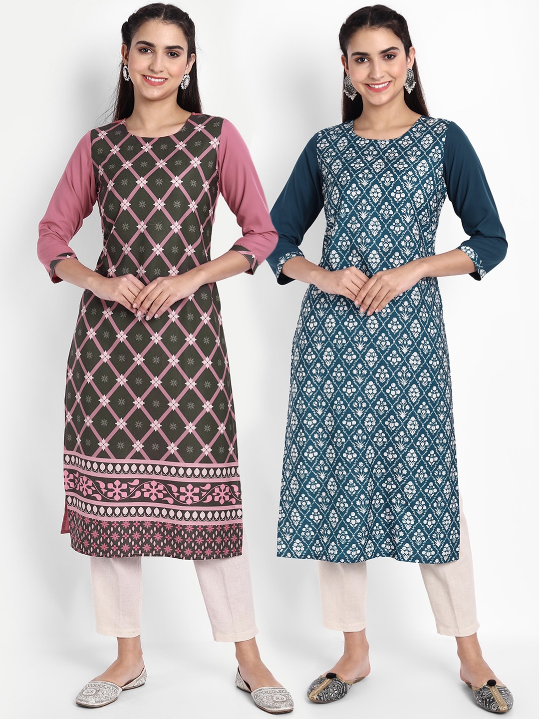 

Ethnic basket Women Pack of 2 Ethnic Motifs Printed Crepe Kurta, Mauve