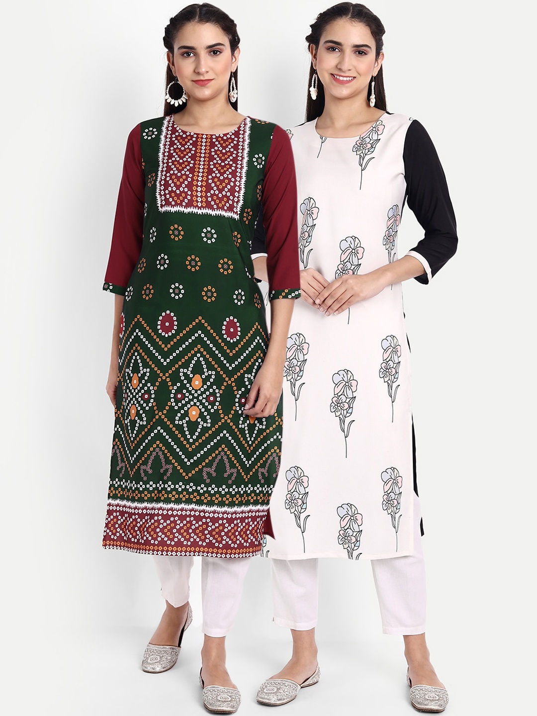 

Ethnic basket Women Pack Of 2 Bandhani Kurtas, Green