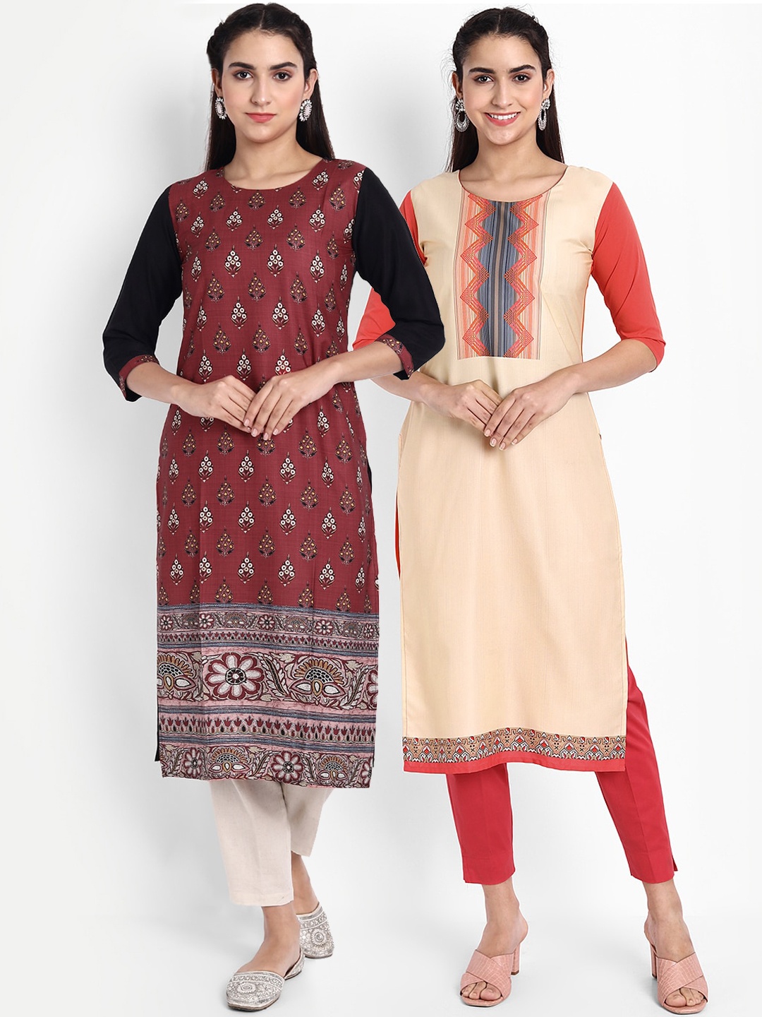 

Ethnic basket Pack of 2 Women Ethnic Motifs Printed Crepe Kurta, Multi