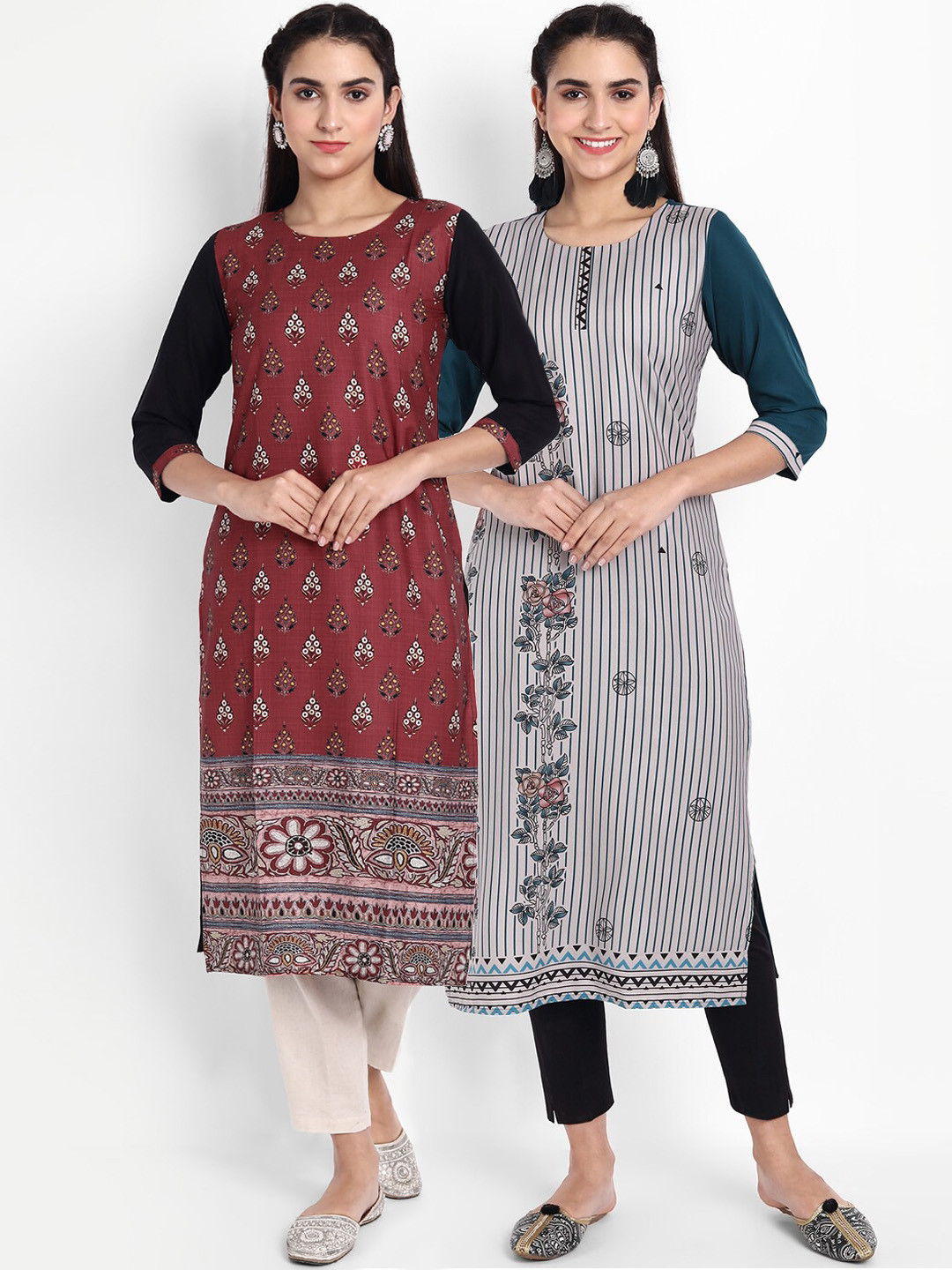 

Ethnic basket Women Multicoloured Ethnic Motifs Embroidered Thread Work Floral Crepe Kurta, Multi