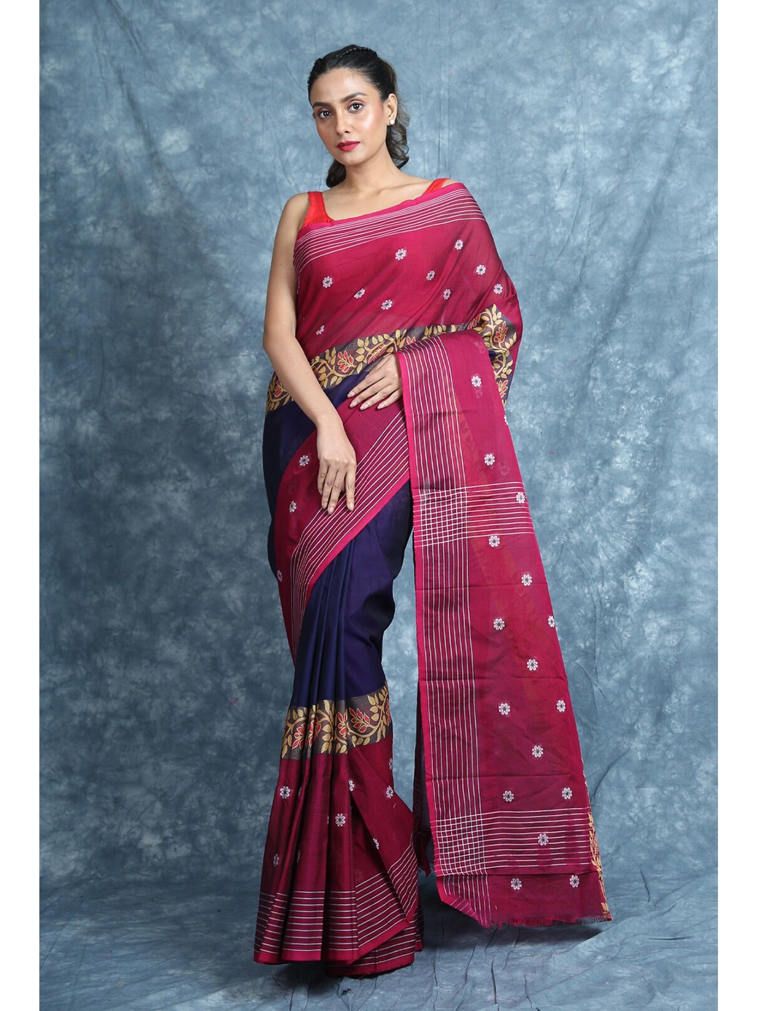 

Charukriti Blue & Magenta Woven Design Saree