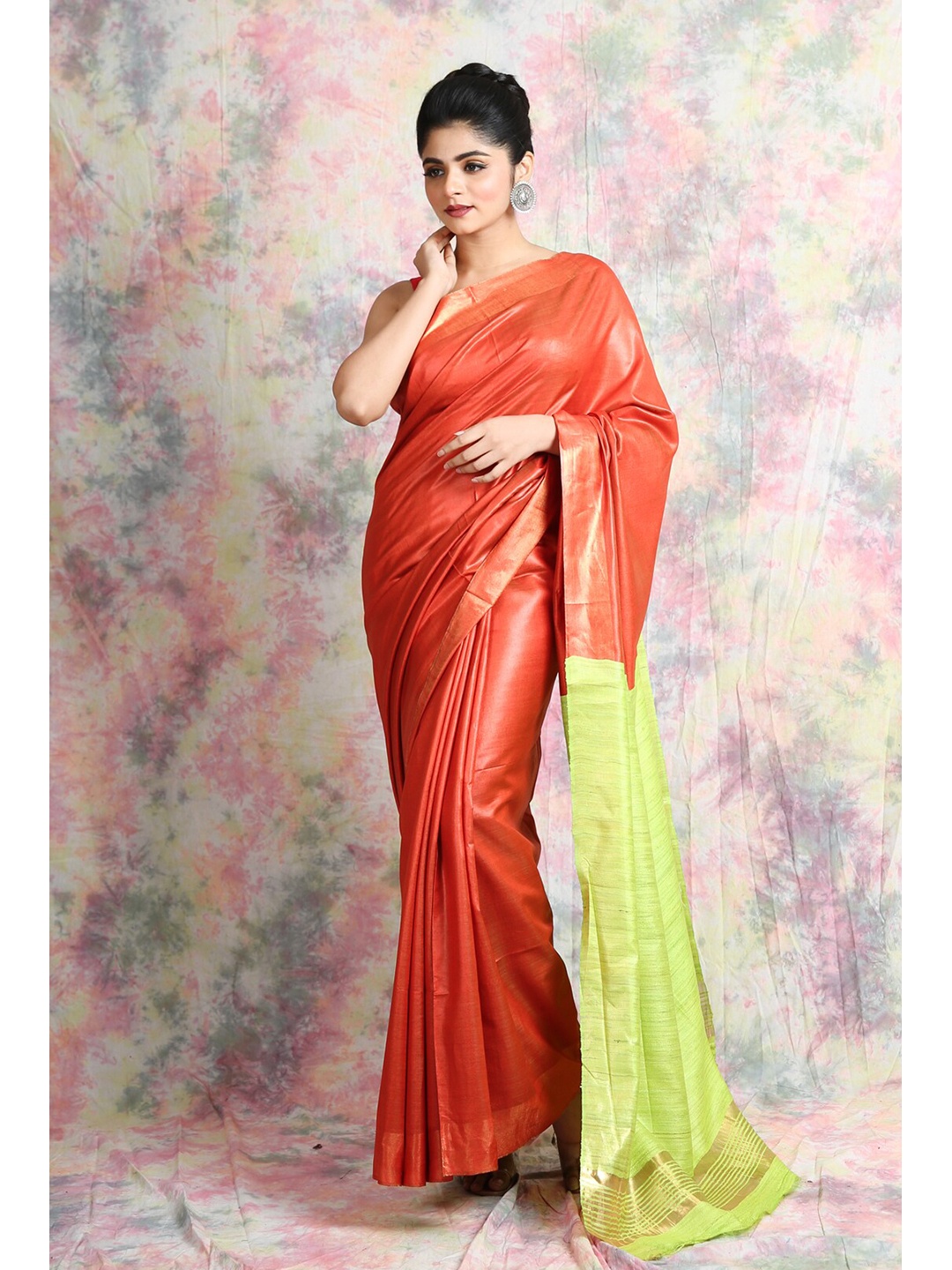 

Charukriti Red & Green Woven Design Zari Pure Cotton Saree