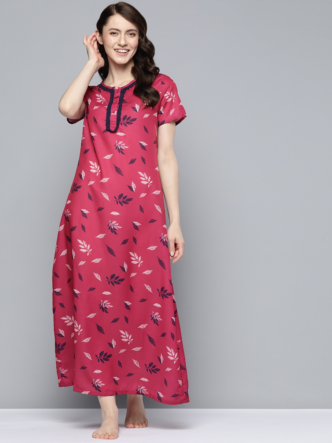 

HERE&NOW Pink Printed Maxi Nightdress