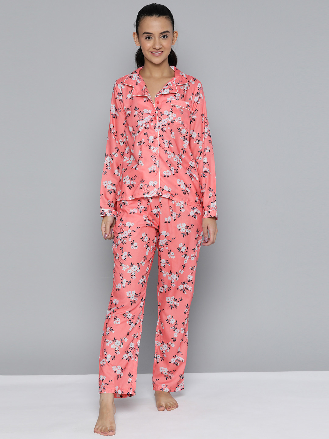 

HERE&NOW Women Floral Print Pyjama Set, Pink