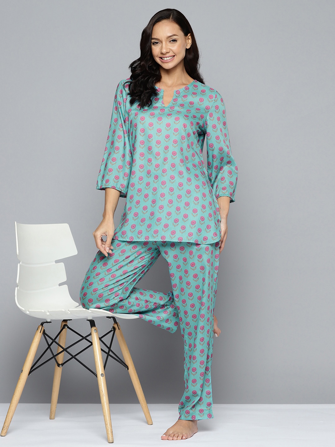 

HERE&NOW Women Printed Pyjama Set, Blue