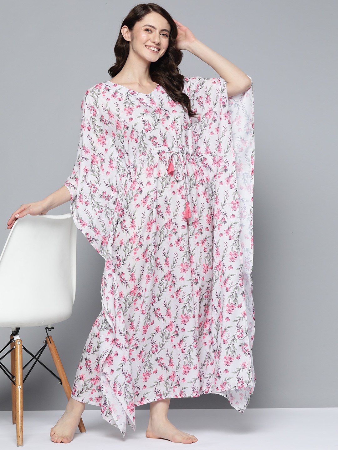 

HERE&NOW Off White Printed Maxi Kaftan Nightdress