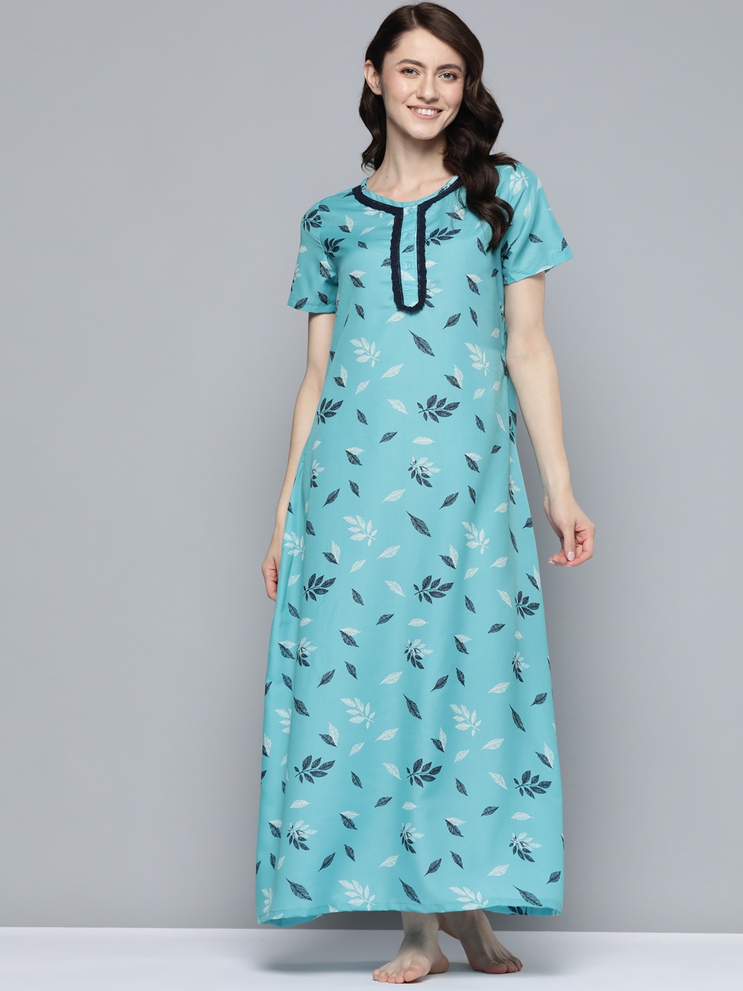 

HERE&NOW Blue Printed Maxi Nightdress