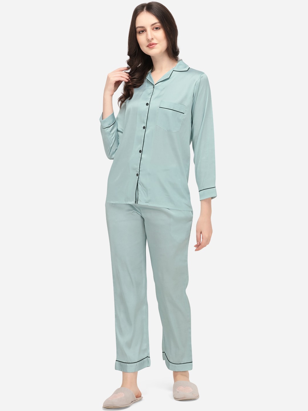 

House of JAMMIES Women Blue Solid Night suit