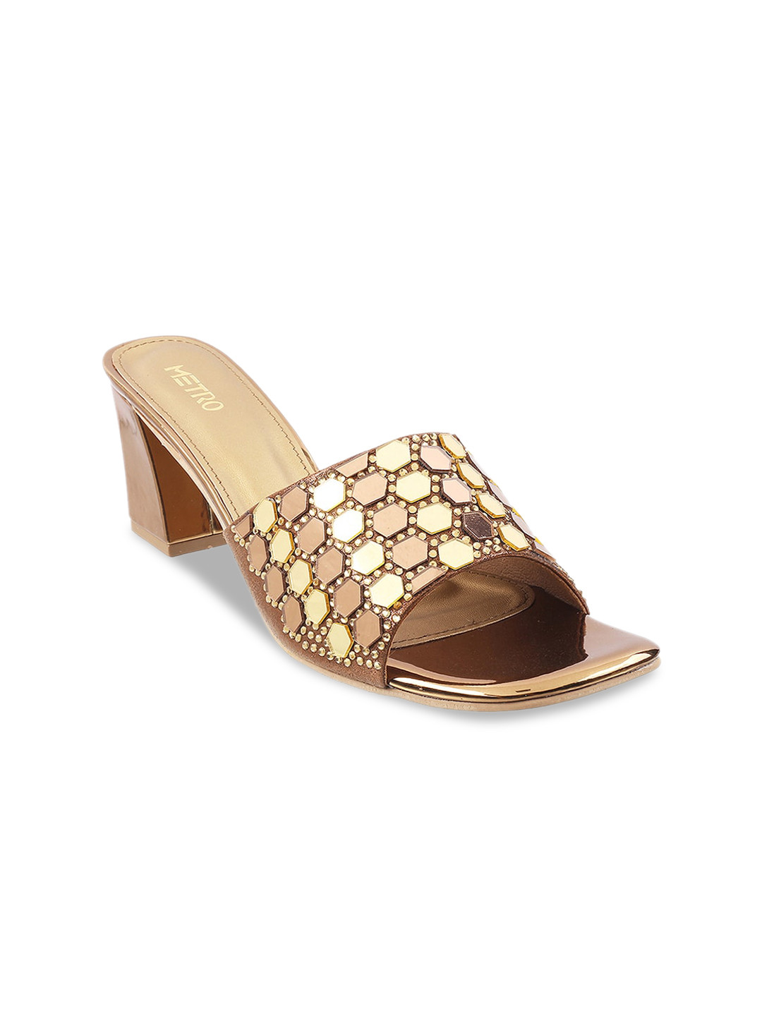 

Metro Gold-Toned Embellished Ethnic Block Heels