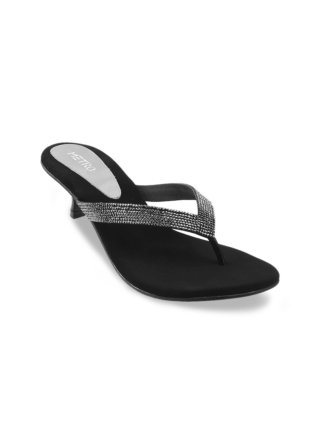 

Metro Black Embellished Ethnic Kitten Heels