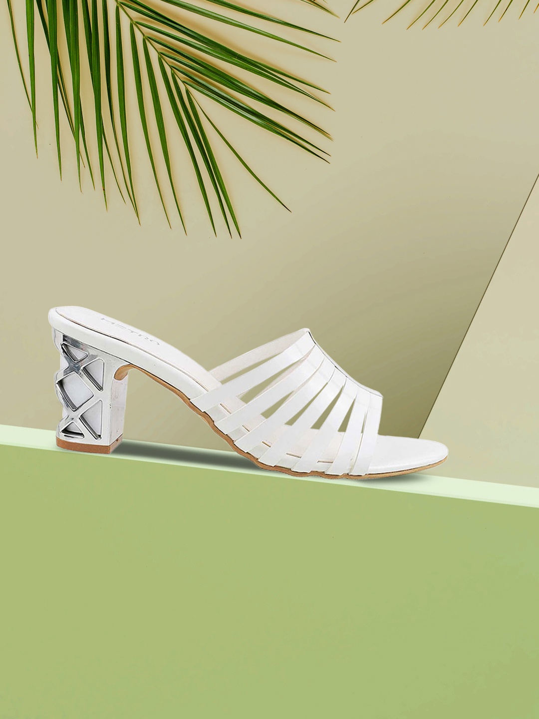

Metro White Embellished Block Mules