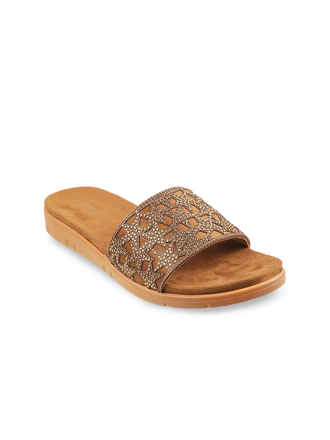 

Metro Women Gold-Toned Embellished Open Toe Flats