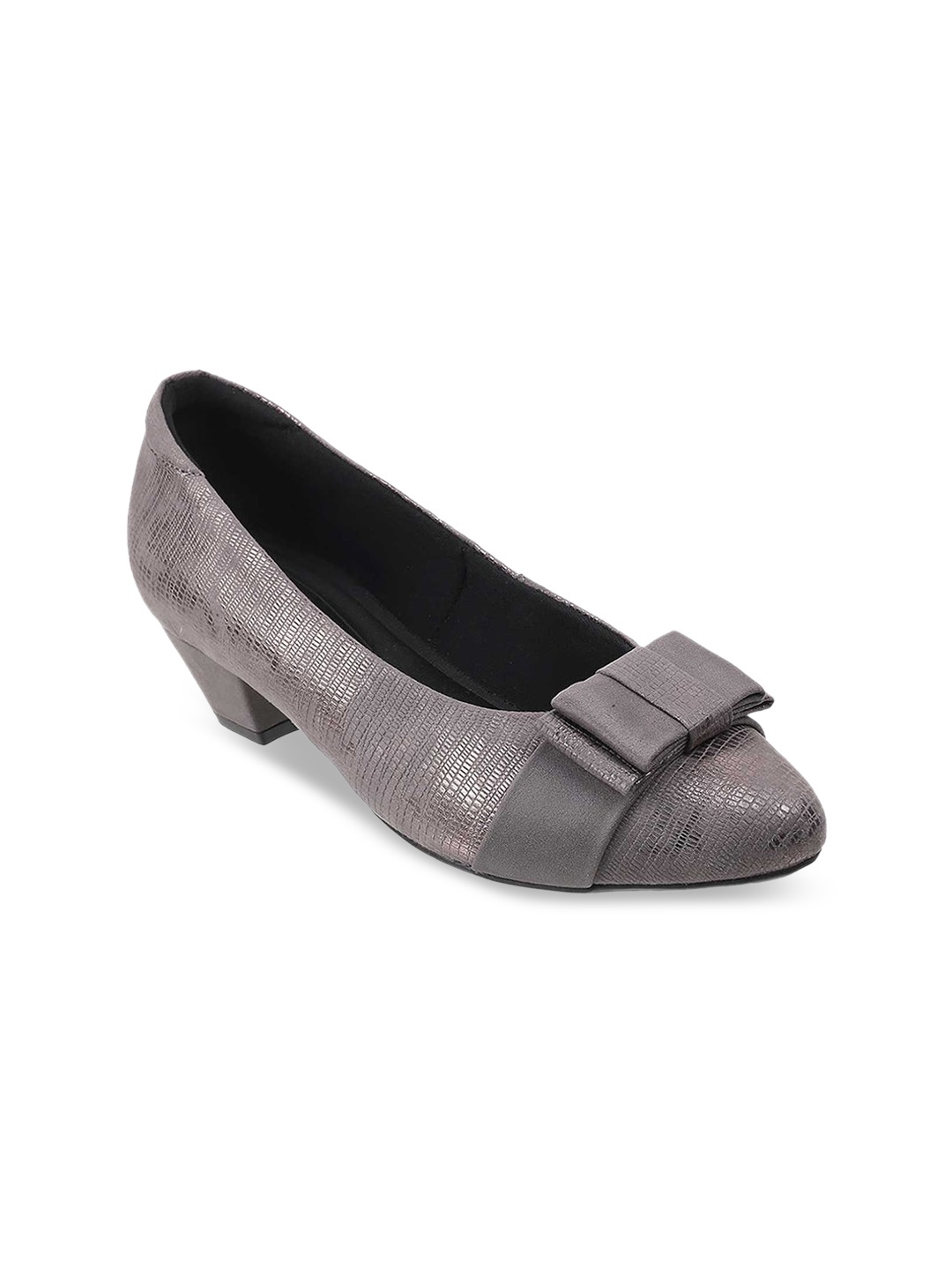 

Metro Grey Textured Kitten Pumps with Bows