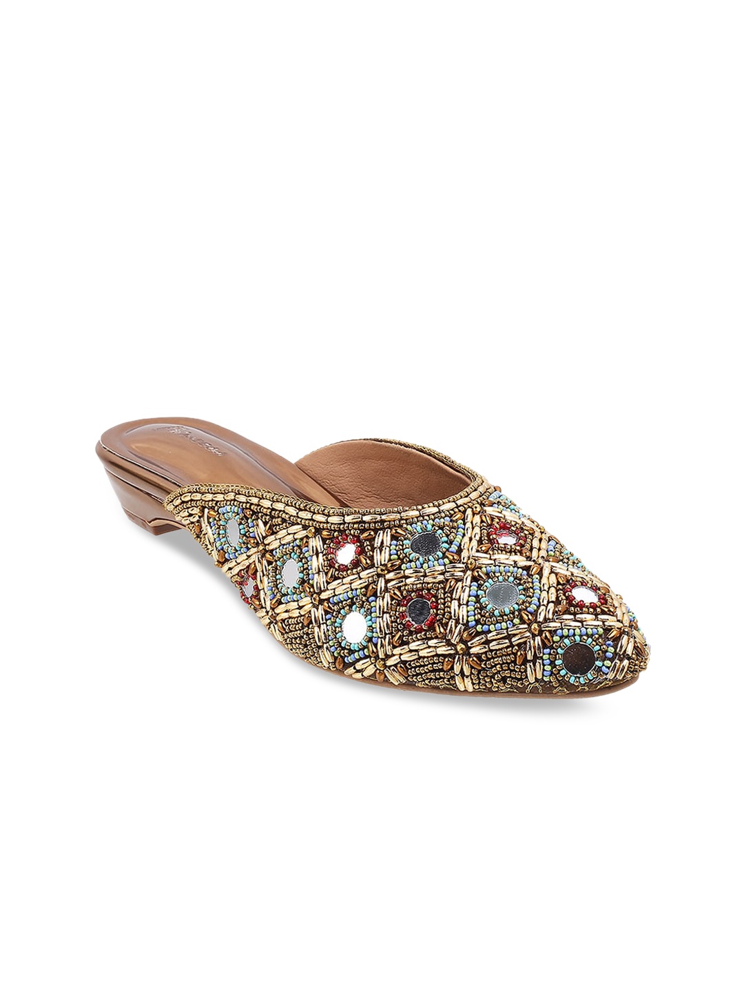 

Metro Gold-Toned Embellished Block Mules