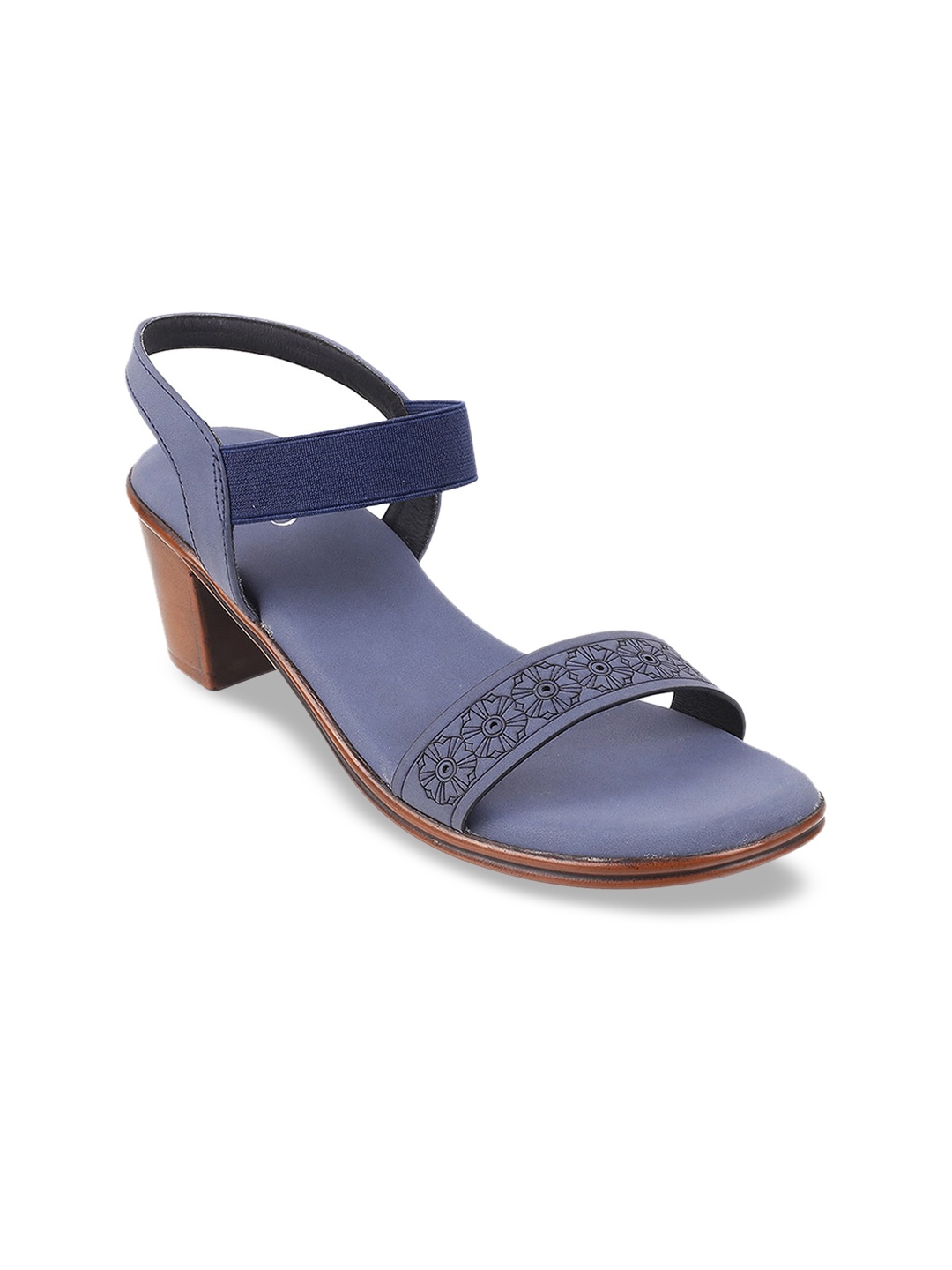 

Metro Blue Textured Block Sandals with Laser Cuts