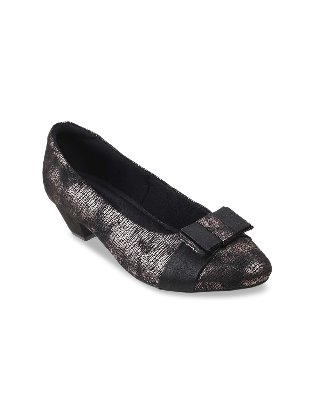 

Metro Black Printed Kitten Pumps with Bows