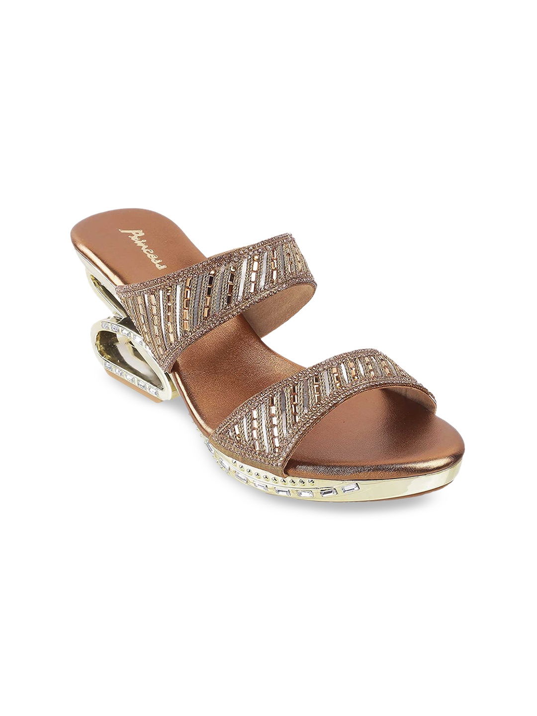 

Metro Gold-Toned Embellished Party Block Heel Sandals