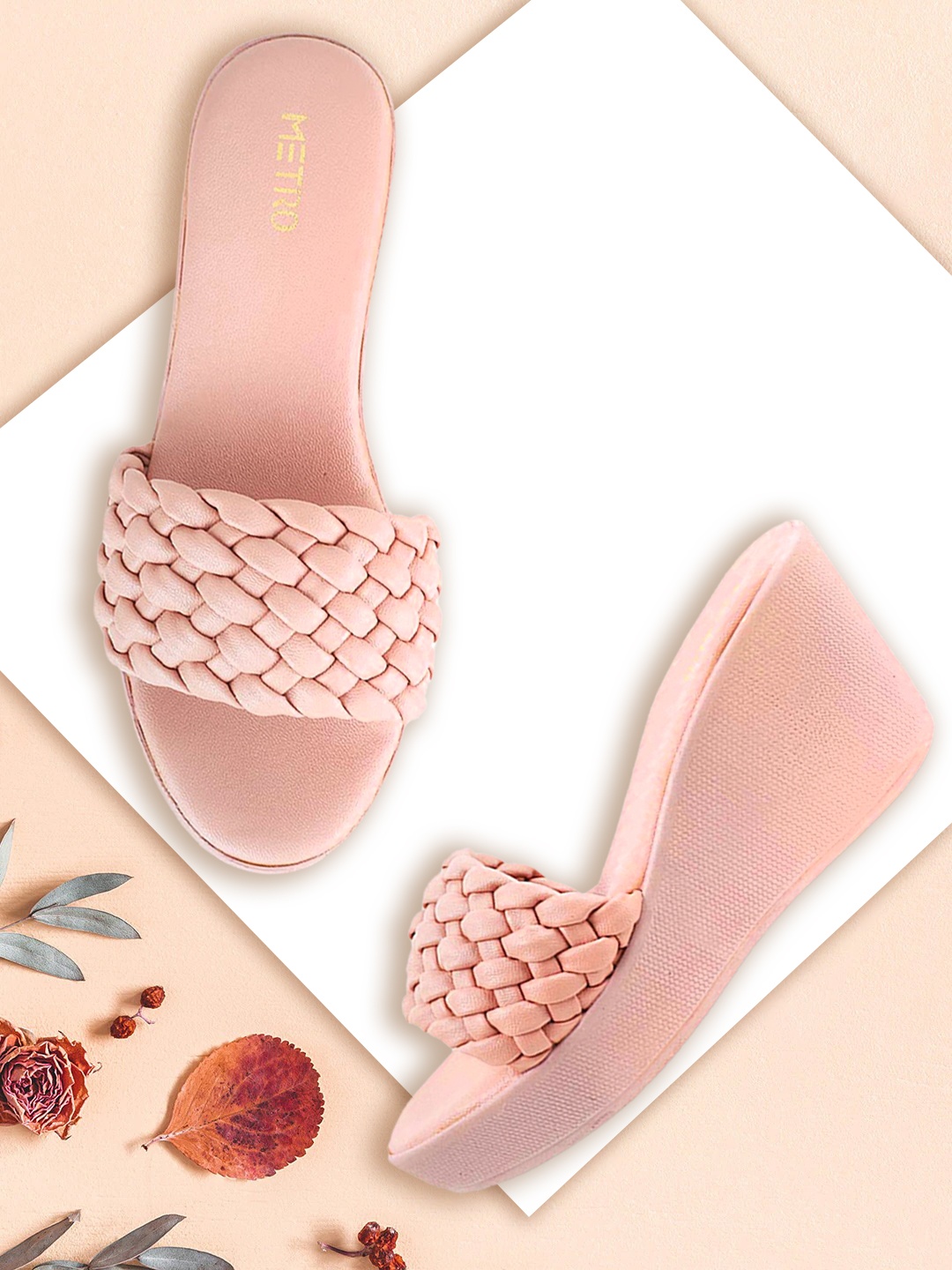 

Metro Peach-Coloured Textured Wedge Heels