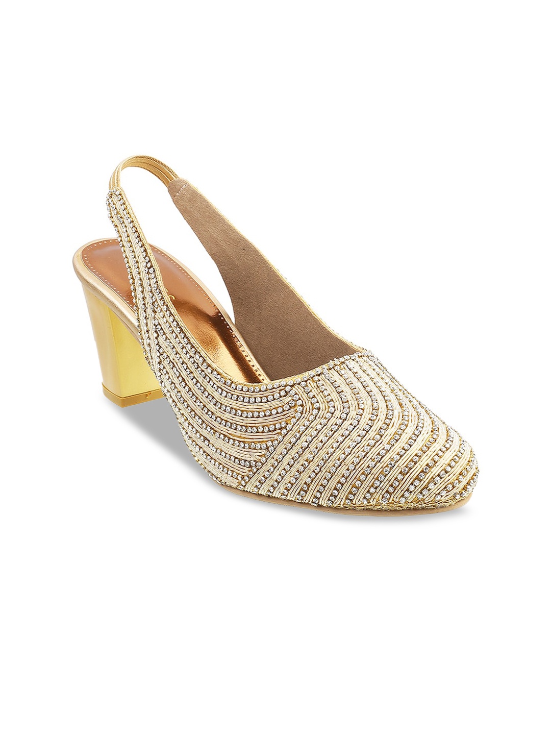 

Metro Gold-Toned Embellished Block Pumps