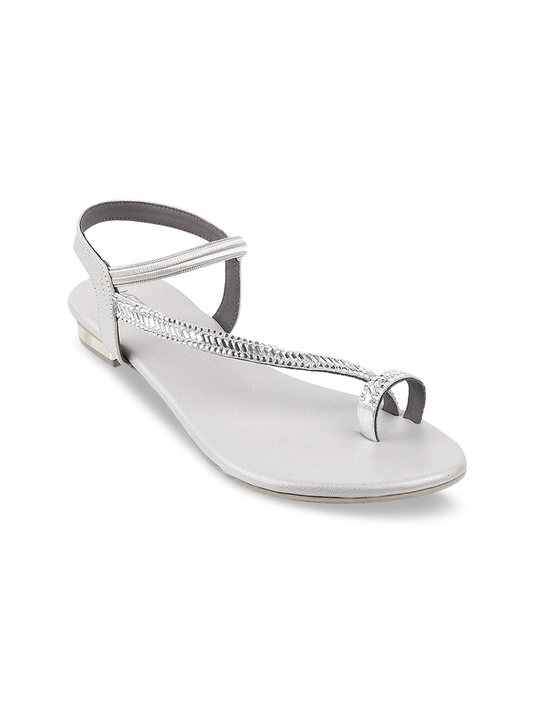 

Metro Women Silver-Toned Embellished Leather Ethnic One Toe Flats