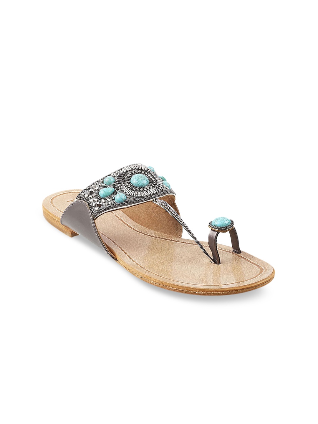 

Metro Women Silver-Toned Embellished Leather Ethnic One Toe Flats