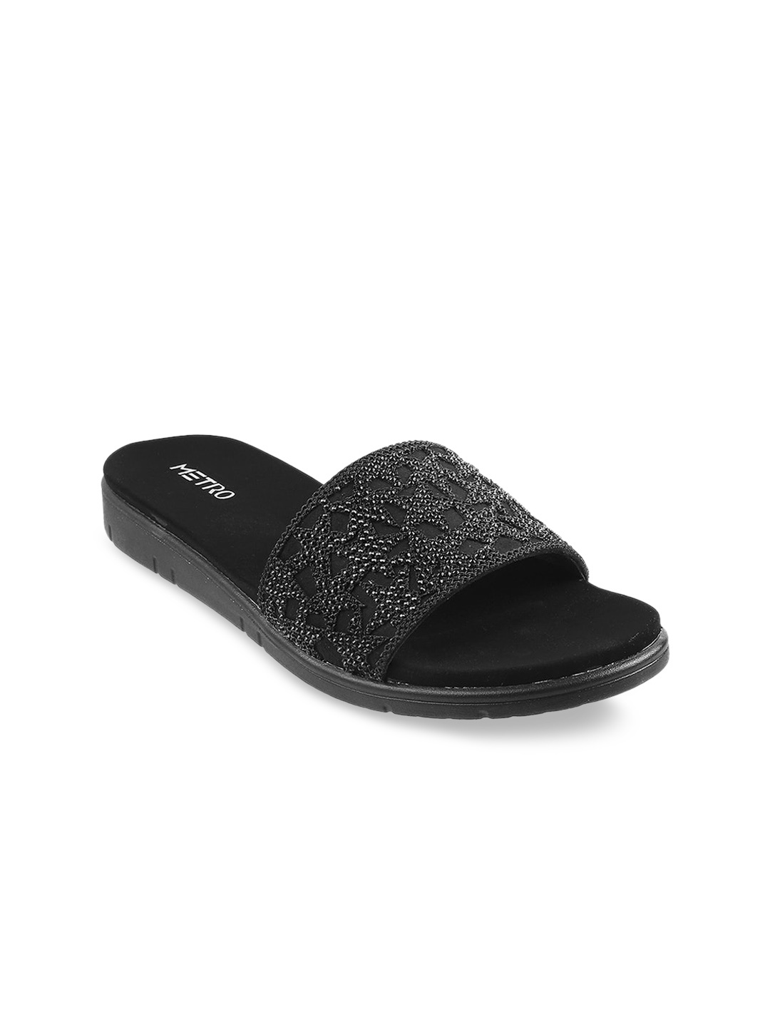 

Metro Women Black Embellished Sliders