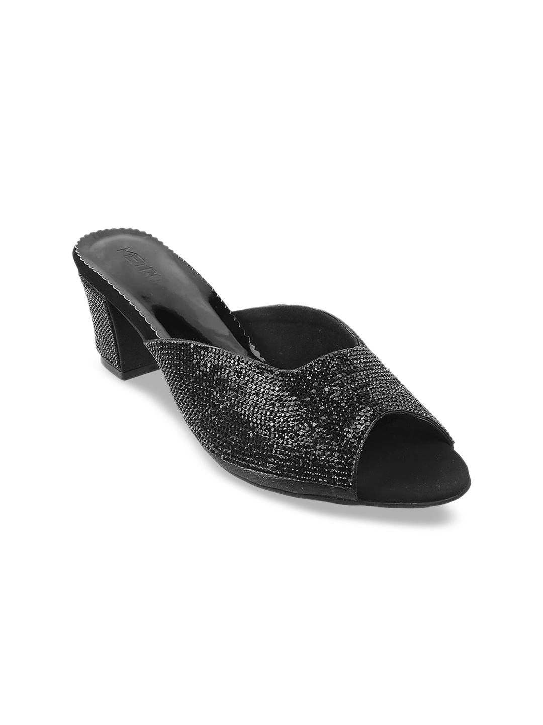 

Metro Black Embellished Block Sandals