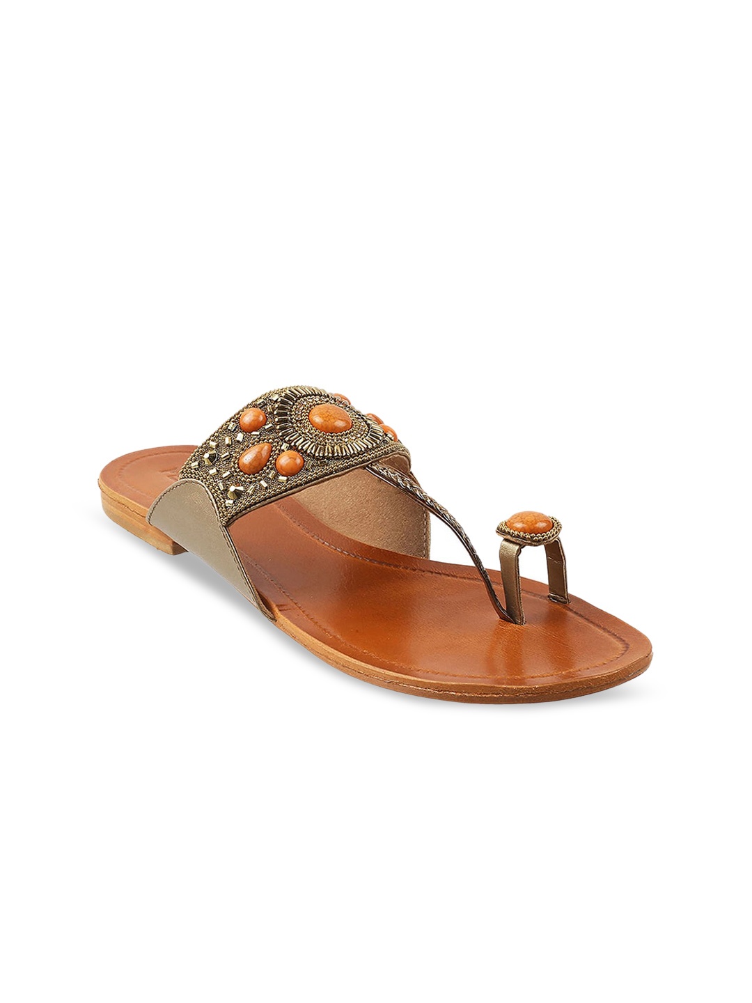 

Metro Women Gold-Toned Embellished Leather Ethnic One Toe Flats