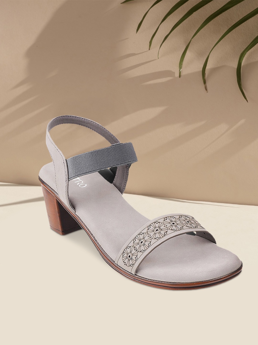 

Metro Grey Block Heels with Laser Cuts