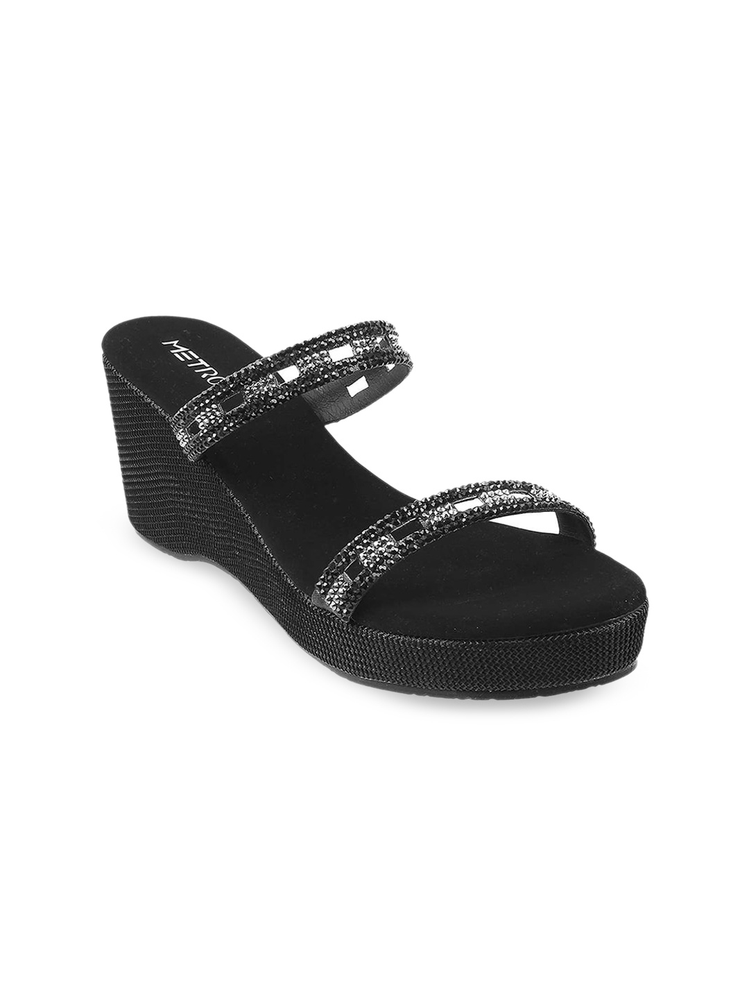 

Metro Black Embellished Wedge Sandals