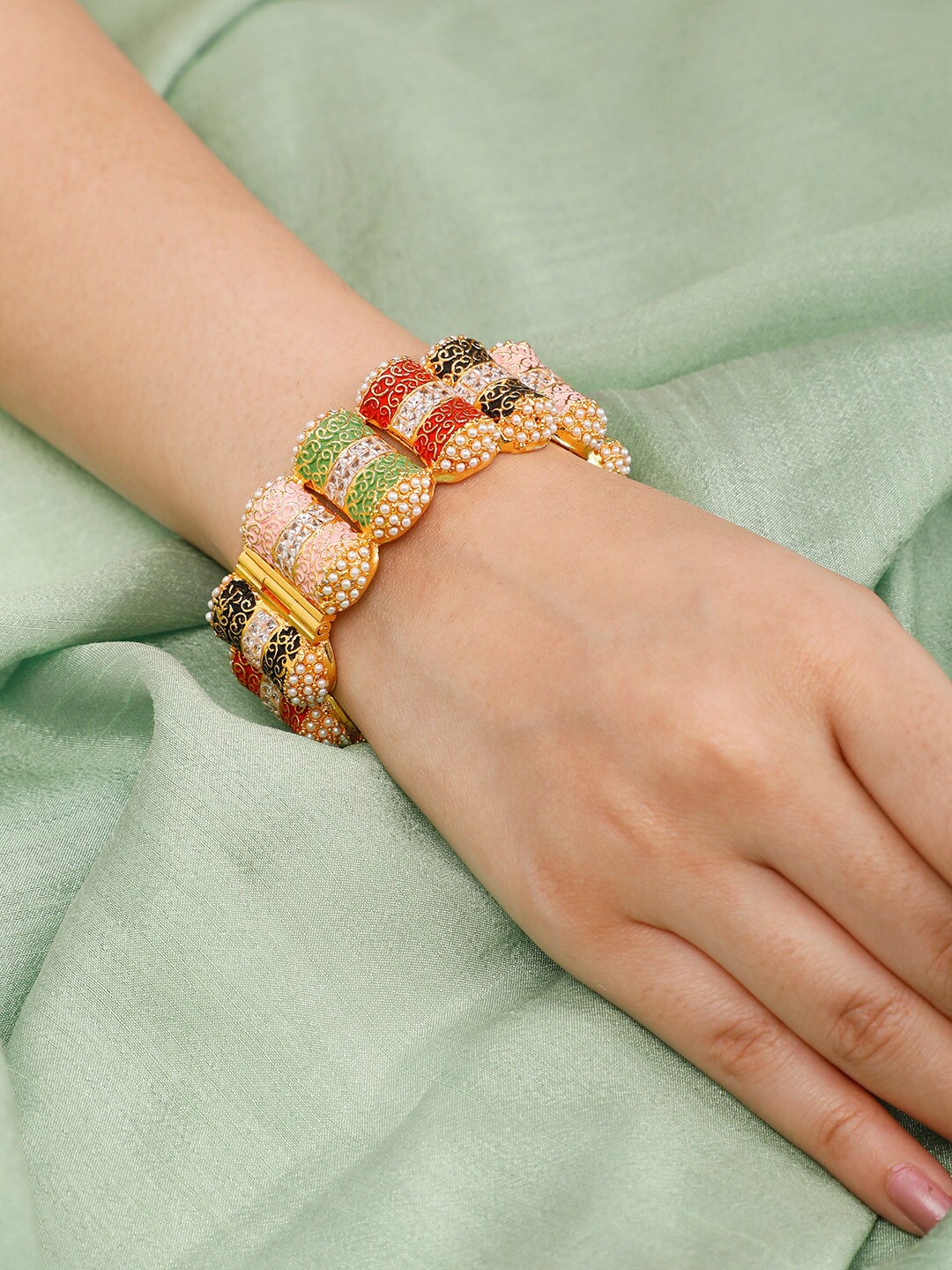 

Rubans Women 22K Gold-Plated Hand Painted Bangle-Style Bracelet