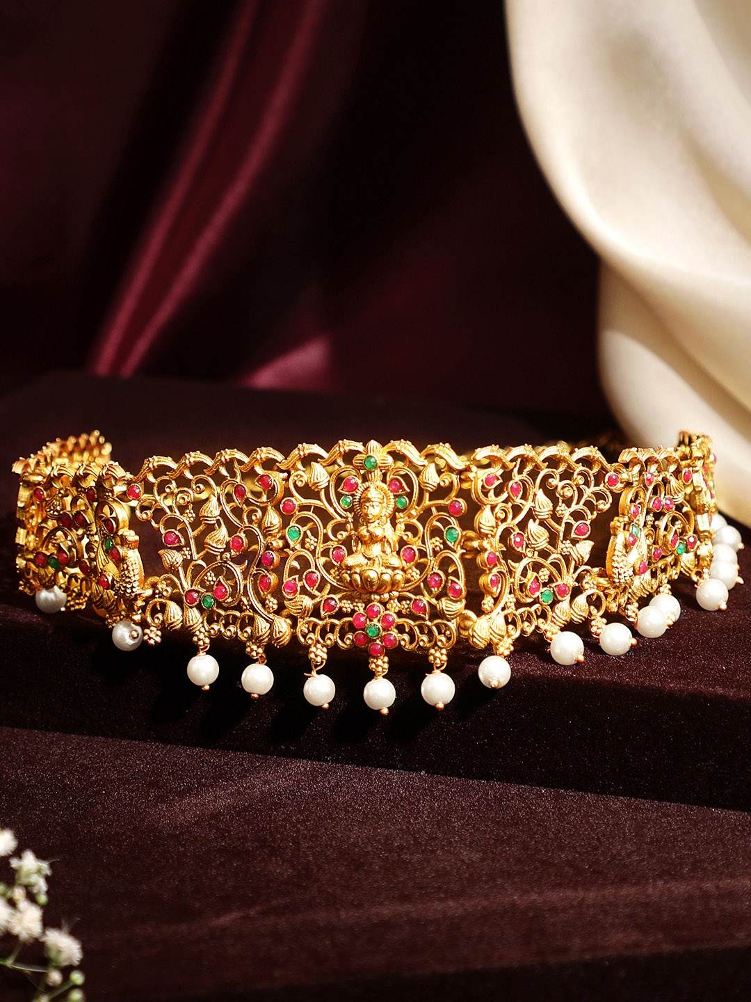 

Rubans 22K Gold Plated Ruby Studded Devine Lakshmi Filigree Kamarbandh