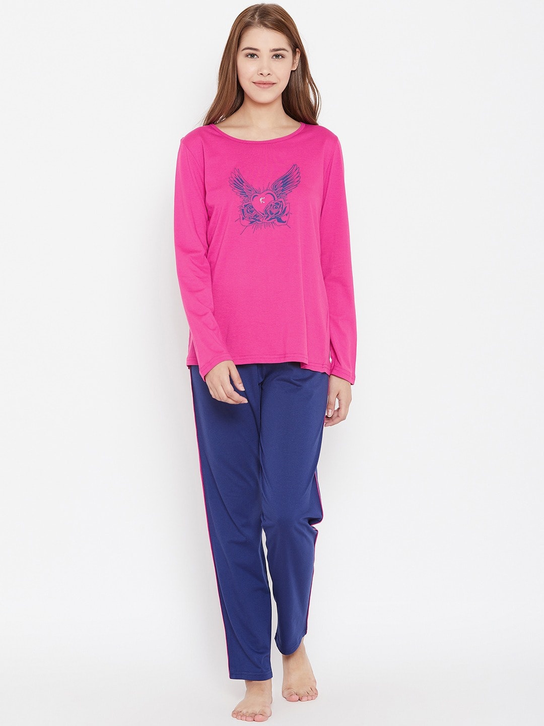 

Kanvin Women Pink & Blue Printed Night suit