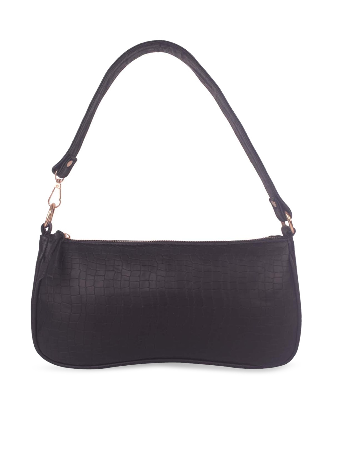 

Bagkok Black Crocodile Textured PU Structured Shoulder Bag