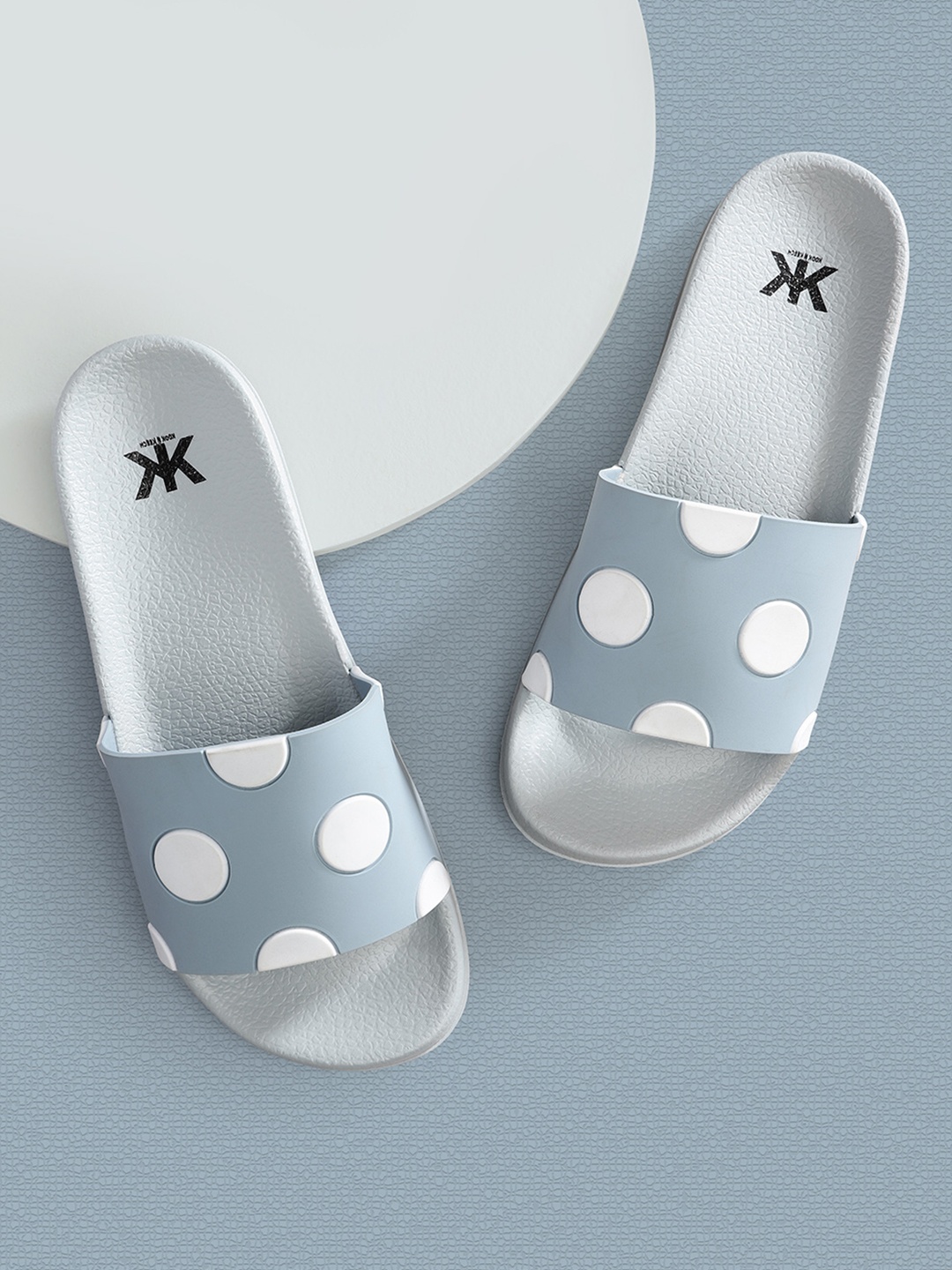 

Kook N Keech Women Blue & White Polka Dot Embossed Sliders