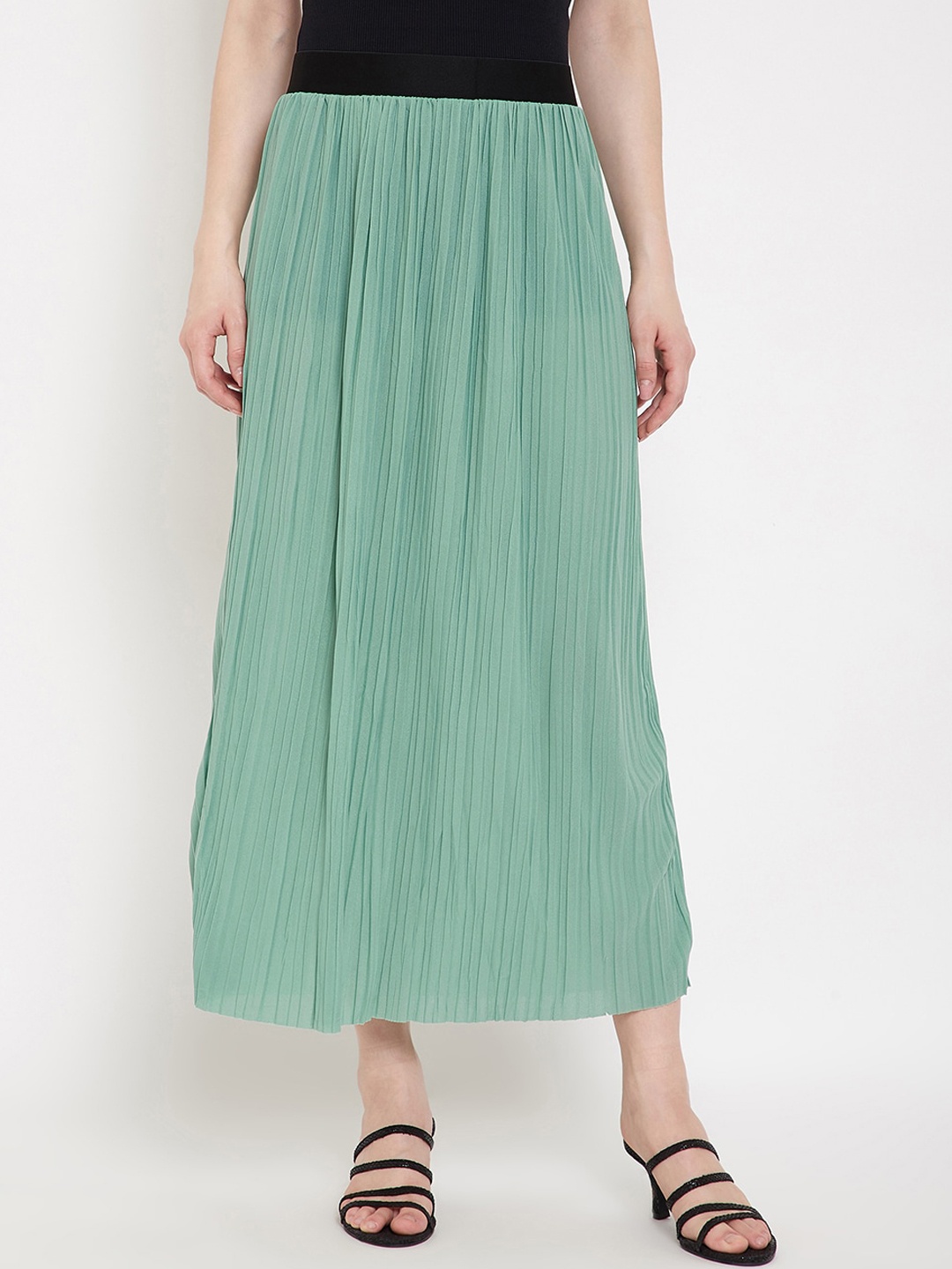 

Camey Women Solid Accordion Pleated Flared Straight Midi Skirt, Green