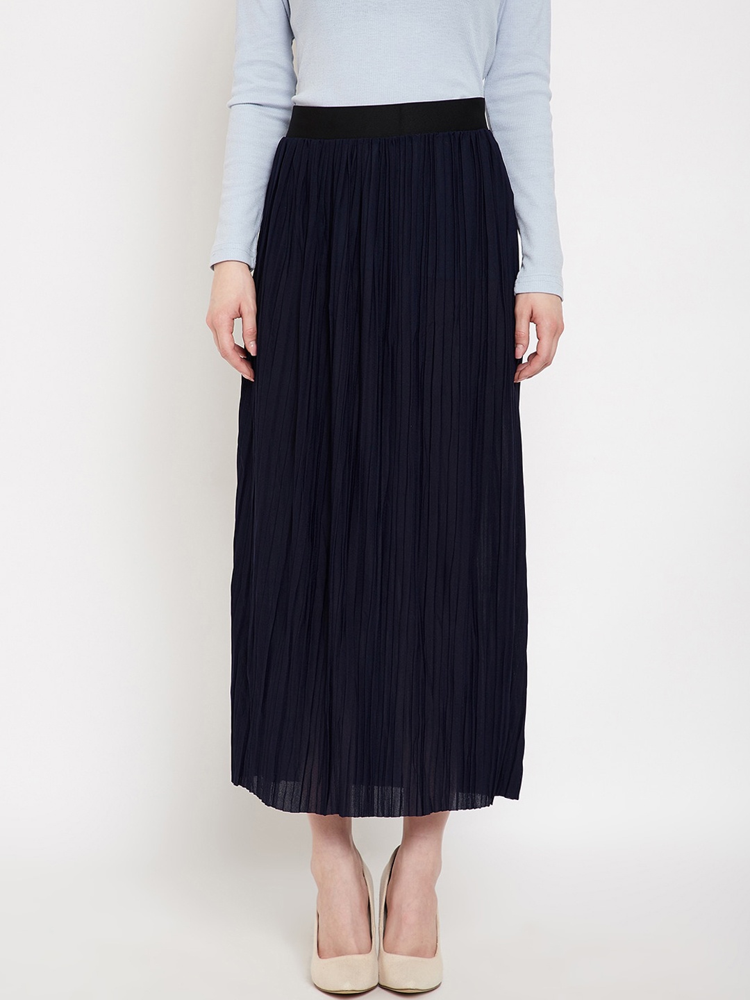 

Camey Women Navy Blue Solid Pleated Long Skirt